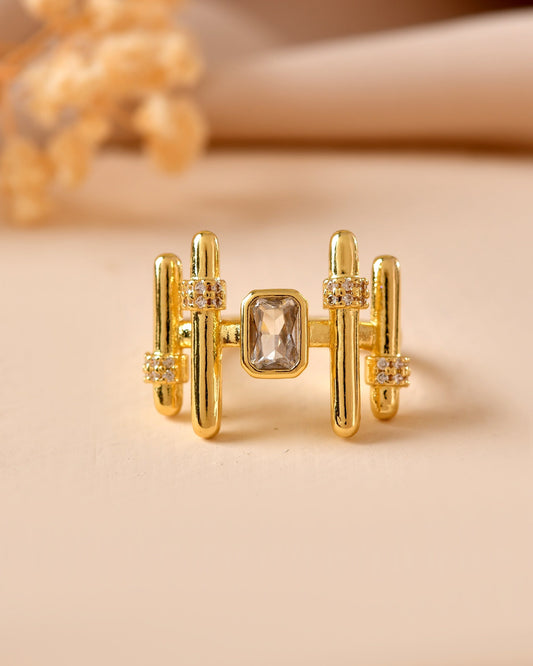VOJ Gold Plated Stone Studded Adjustable Ring For Women Grab2Buy VOJ Grab2Buy