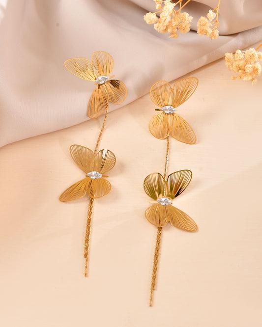 VOJ Gold Toned Butterfly Design With Tassel Studs Earrings Grab2Buy VOJ Grab2Buy