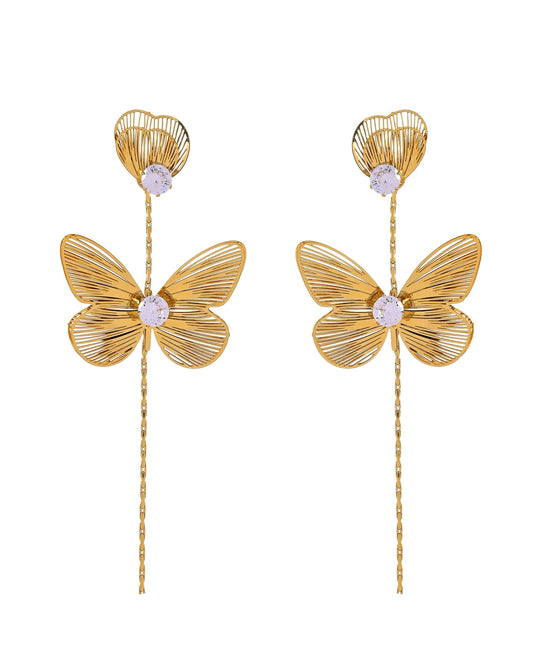 VOJ Gold Toned Single Butterfly Design With Tassel Studs Earrings Grab2Buy VOJ Grab2Buy
