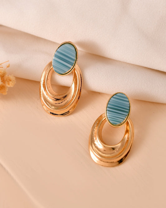 VOJ Gold Plated Blue Stone Studded Oval Shaped Earrings Grab2Buy VOJ Grab2Buy