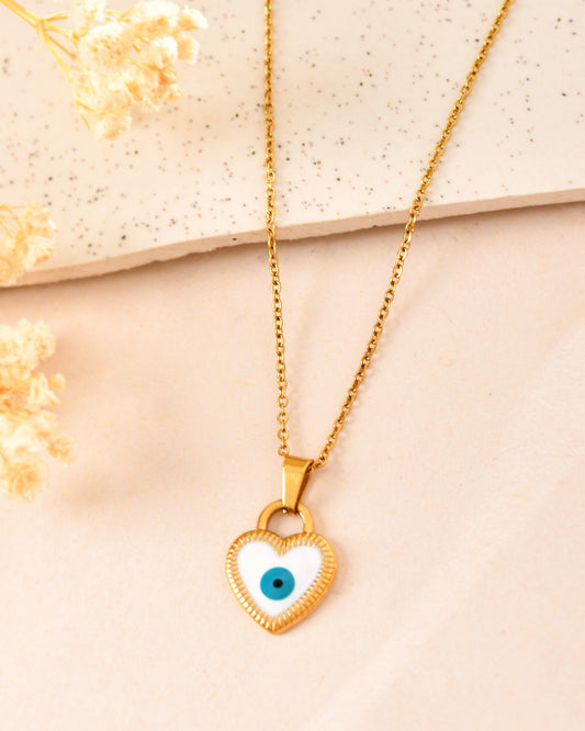 VOJ Gold Plated Heart Shaped Evil Eye Pendant With Chain Grab2Buy VOJ Grab2Buy