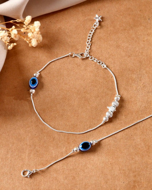 VOJ Set Of 2 Silver Plated Evil Eye Beads Anklet Grab2Buy VOJ Grab2Buy