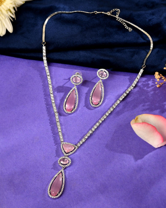 VOJ Silver-Plated Ad & Baby Pink Cubic Zirconia Studded Jewellery Set Grab2Buy VOJ Grab2Buy