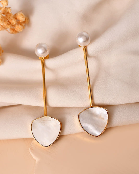 VOJ Gold Plated Stone With Pearl Long Studs Earrings Grab2Buy VOJ Grab2Buy