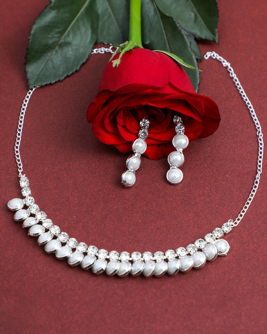 VOJ Silver Plated White Pearl Studded Choker Jewellery Set - Grab2buy