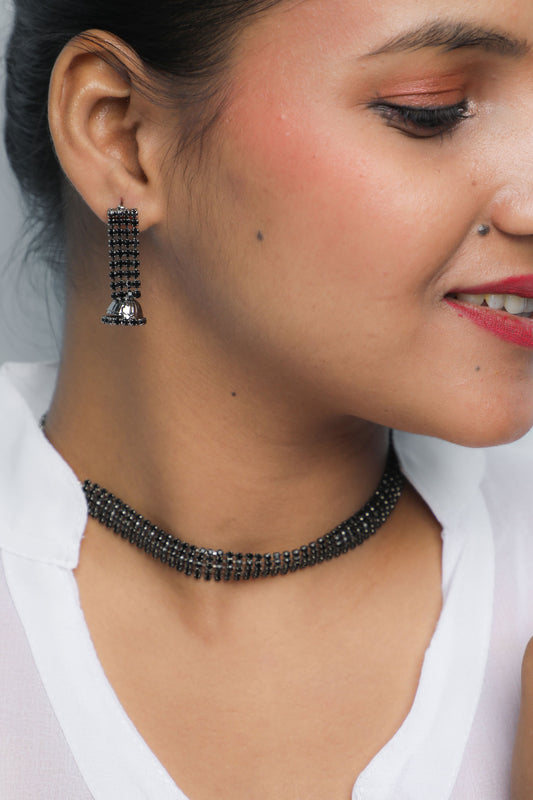 VOJ Black Stone Studded Choker Jewellery Set - Grab2buy