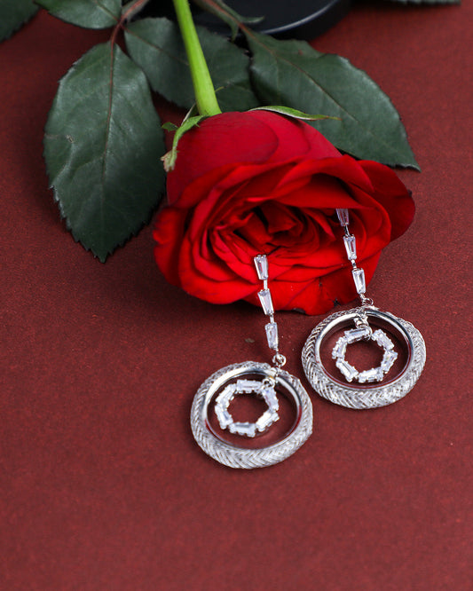 VOJ Silver Plated Stone Studded Circluar Drop Earrings - Grab2buy