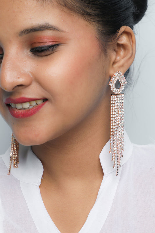 VOJ Gold-Polished Stone Studded Drop Earrings Grab2Buy VOJ Grab2Buy