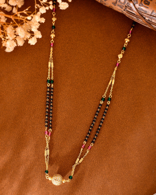 VOJ Gold-Polished AD-Studded & Beaded Layered Mangalsutra