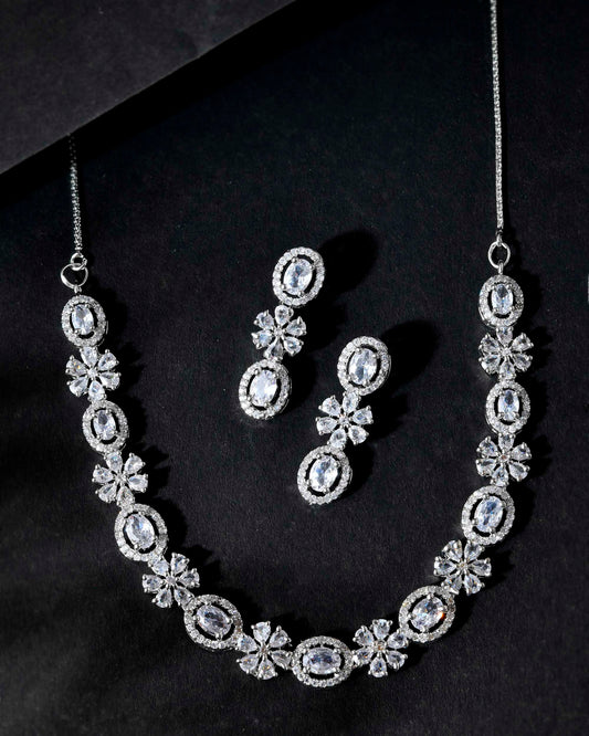 VOJ Silver-Plated AD-Studded Jewellery Set VOJ (Valley Of Jewellery)