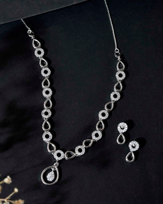 VOJ Silver-Plated AD-Studded Designer Jewellery Set | Grab2Buy