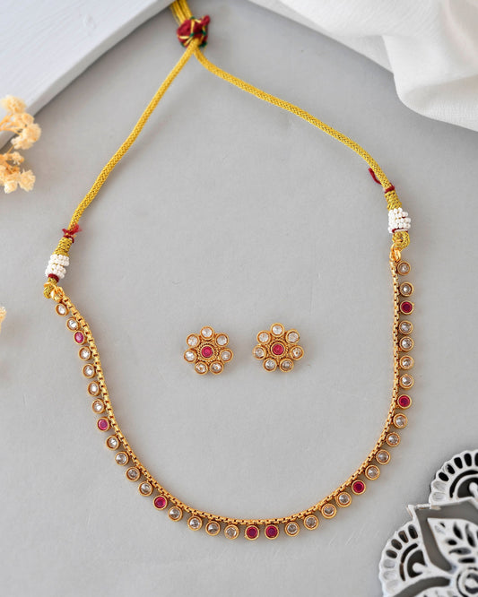VOJ Gold-Polished Designer Handcrafted Necklace With Earrings VOJ (Valley Of Jewellery)