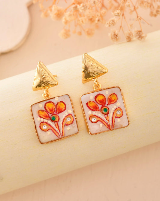 VOJ Gold-Polished Hand Painted Drop Stud Earrings