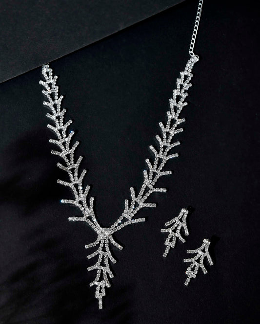 VOJ AD Stone Studded Silver Plated Designer Jewellery Set VOJ (Valley Of Jewellery)