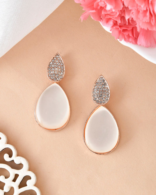 VOJ Gold-Polished CZ-Studded Korean Drop Earrings | Grab2Buy