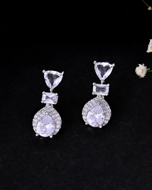 VOJ Silver Plated Ad Stone Studded Drop Earrings VOJ (Valley Of Jewellery)