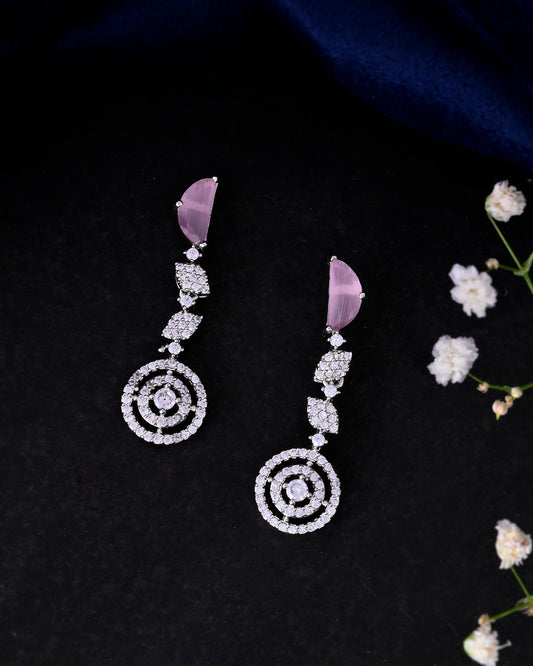VOJ Silver Plated Pink And Ad Stone Studded Drop Earrings VOJ (Valley Of Jewellery)