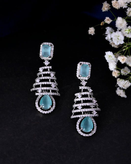 VOJ Silver Plated Mint Green Ad Stone Studded Dome Shaped Earrings VOJ (Valley Of Jewellery)