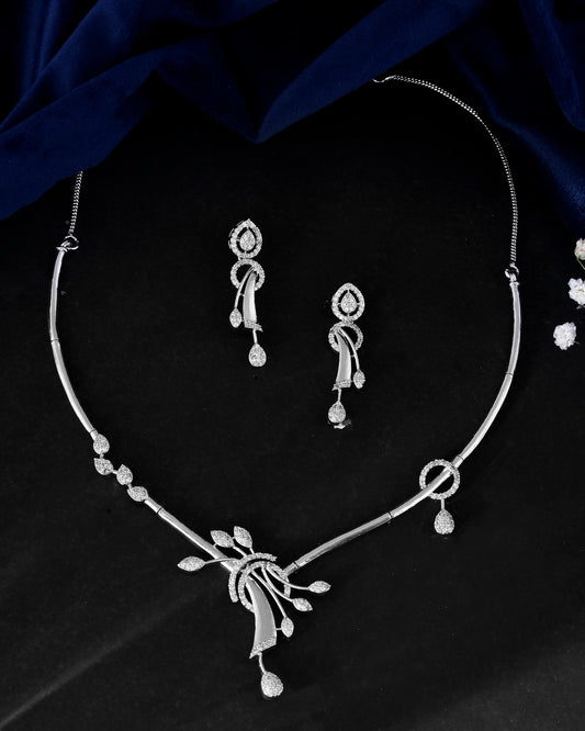 VOJ Silver Toned Stylish Ad- Studded Jewellery Set