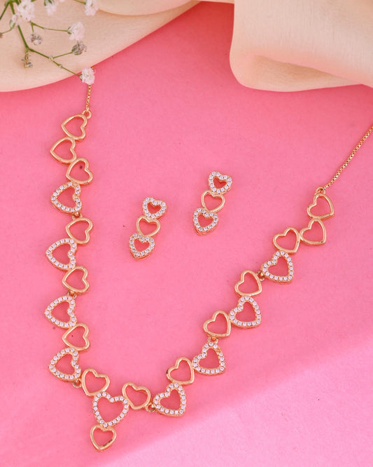 VOJ Ad Stone Studded Heart Shaped Designer Gold-Polished Jewellery Set | Grab2Buy