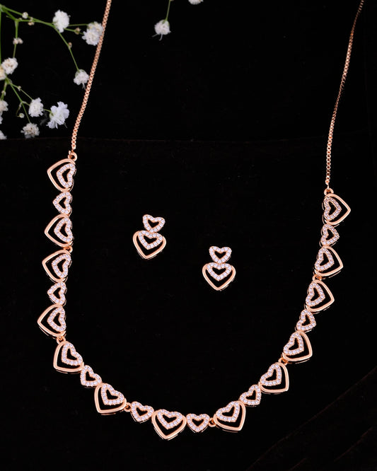 VOJ Gold-Polished Ad Stone Studded Heart Shaped Jewellery Set VOJ (Valley Of Jewellery)