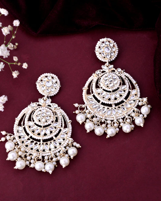 VOJ Gold-Polished Kundan And Pearl Studded Circular Earrings VOJ (Valley Of Jewellery)