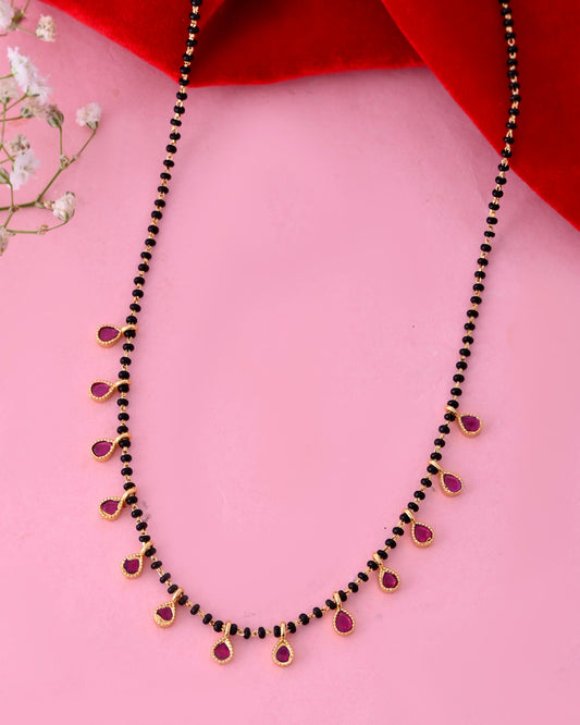 VOJ Gold-Polished Ad Studded Drop Shaped Mangalsutra