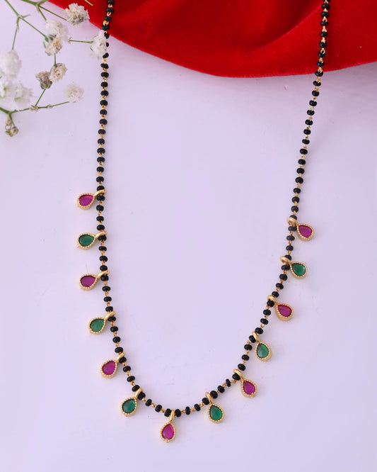 VOJ Gold-Polished Ad Studded Drop Shaped Mangalsutra