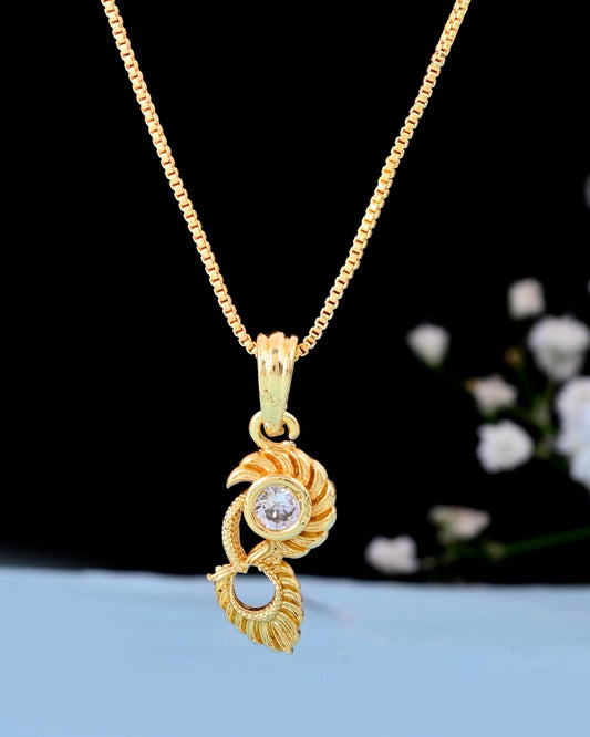 VOJ Gold-Polished Designer Ad Studded Pendant With Chain VOJ (Valley Of Jewellery)