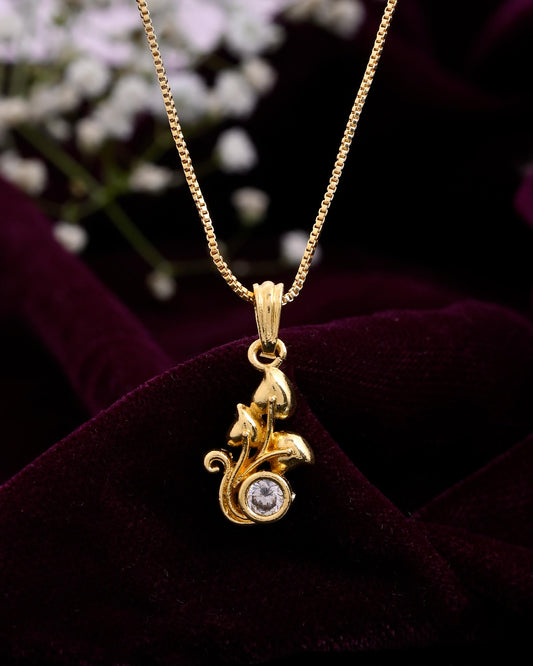 VOJ Gold-Polished Plant Shaped Ad Studded Pendant With Chain | Grab2Buy