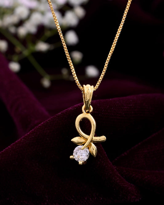 VOJ Gold-Polished Flower Shaped Ad Studded Pendant With Chain Grab2Buy VOJ Grab2Buy