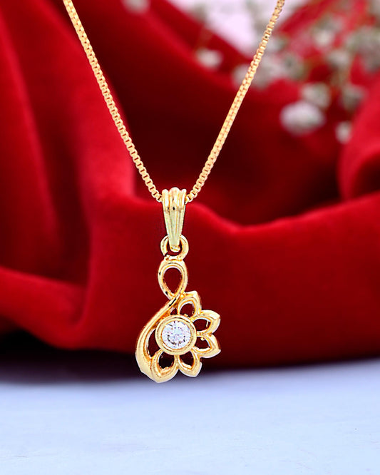 VOJ Gold-Polished Designer Ad Studded Pendant With Chain Grab2Buy VOJ Grab2Buy