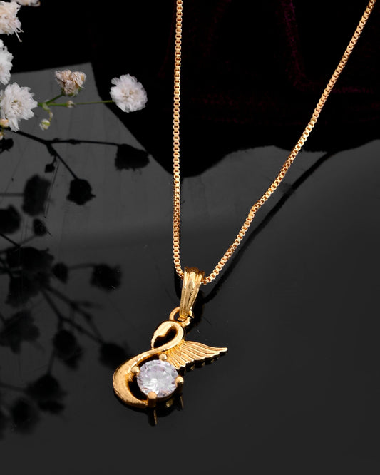 VOJ Gold-Polished Flower Shaped Ad Studded Pendant With Chain Grab2Buy VOJ Grab2Buy