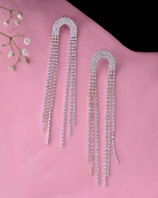 VOJ Silver-Plated Crystals Stone Studded Contemporary Drop Earrings VOJ (Valley Of Jewellery)