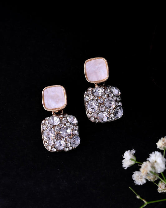VOJ Stainless Steel Crystal Studded Square Shaped Studs | Grab2Buy
