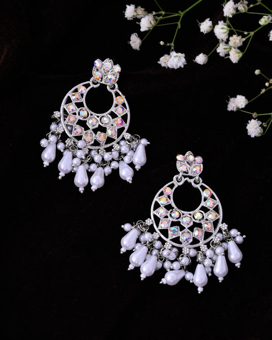 VOJ Silver Plated Stone Studded Studs Earrings VOJ (Valley Of Jewellery)