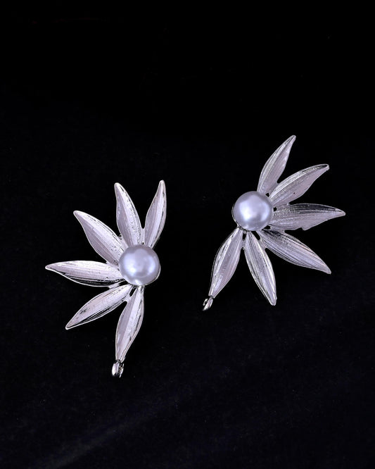 VOJ Silver Plated Stainless Steel Pearl Flower Shaped Studs VOJ (Valley Of Jewellery)