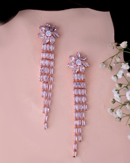 VOJ Gold-Polished Contemporary Drop Earrings VOJ (Valley Of Jewellery)