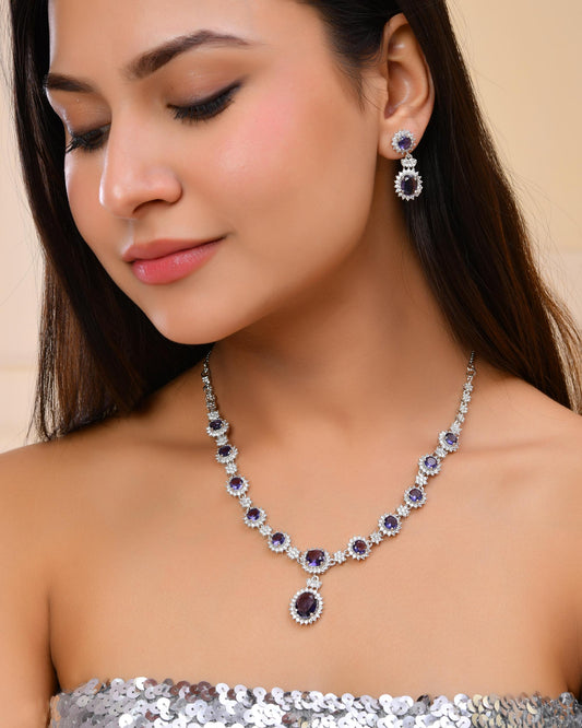 VOJ Silver Plated Blue Ad Stone Studded Jewellery Set VOJ (Valley Of Jewellery)