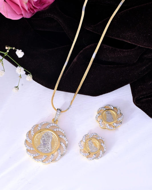 VOJ Dual Toned Ad-Studded Coin Chain Set VOJ (Valley Of Jewellery)