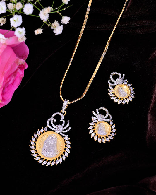 VOJ Dual Toned Ad-Studded Crown Chain Set VOJ (Valley Of Jewellery)