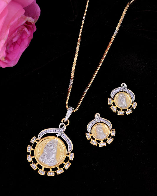 VOJ Dual Toned Ad-Studded Designer Chain Set VOJ (Valley Of Jewellery)