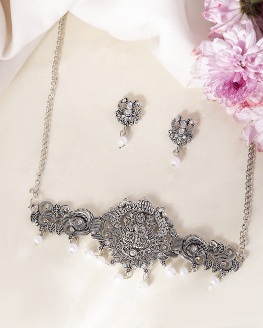 VOJ Silver Plated Oxidized Temple Jewellery Set | Grab2Buy