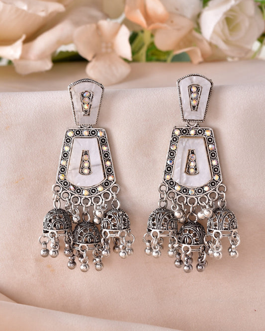 VOJ Silver Plated Moon Stone Studded Elegent Earrings VOJ (Valley Of Jewellery)