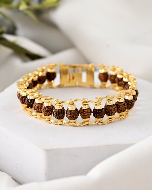 VOJ Gold-Polished Rudraksha Men's Bracelet VOJ (Valley Of Jewellery)