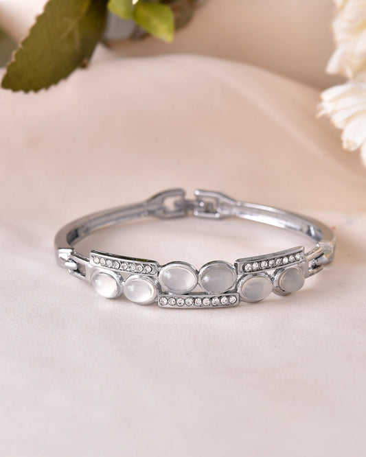 VOJ Silver Plated Stone Studded Kada Bracelet VOJ (Valley Of Jewellery)