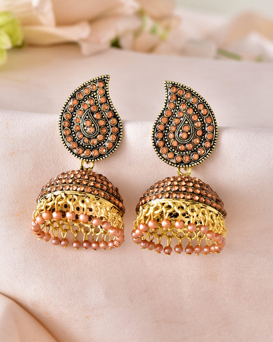 VOJ Gold Toned Stone Studded Done Shaped Jhumka Earrings VOJ (Valley Of Jewellery)