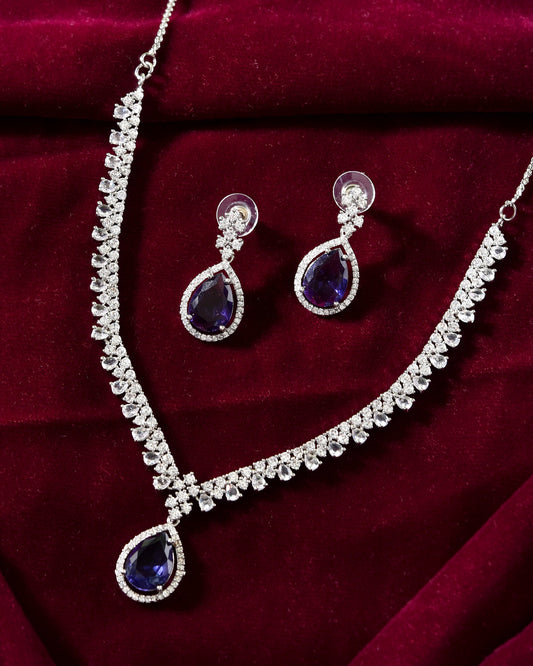 VOJ Silver Plated Purple Stone Studded AD Jewellery Set | Grab2Buy