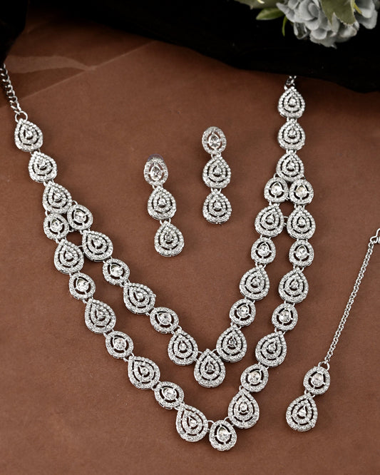 VOJ Sliver Plated American Diamond Studded Jewellery Set VOJ (Valley Of Jewellery)