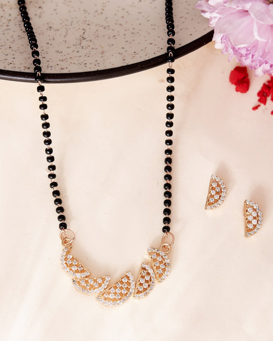 VOJ Rose Gold-Polished Semi Circle Shape AD Mangalsutra Set
